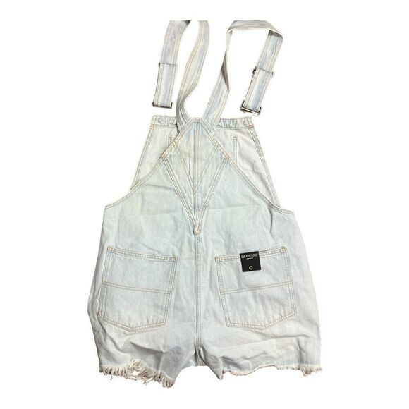 Blank NYC Women's L Blue Light Wash Shortalls Denim Overalls Raw Distress Hem‎ - Picture 10 of 12
